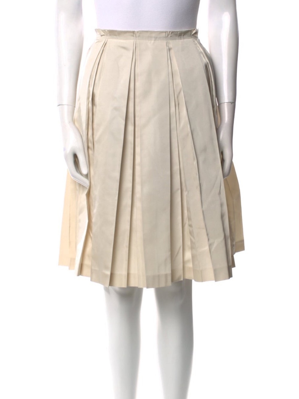 Authentic Vintage Prada Beige High-Waisted Pleated A-Line Flared Cotton Skirt